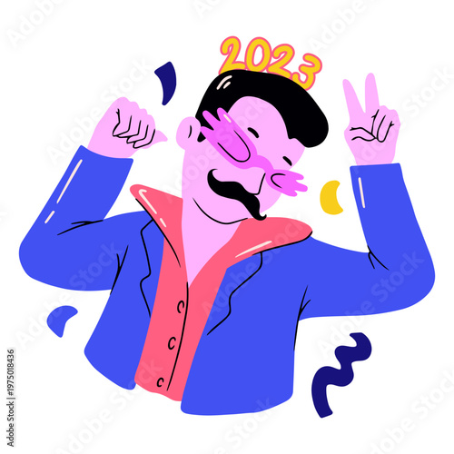 Moustache man celebrating New Year's Eve