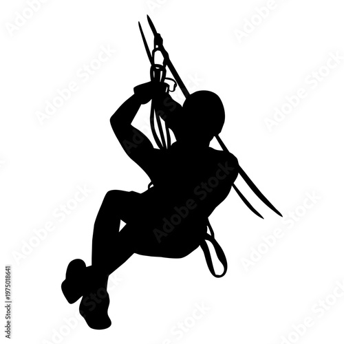Man in mid-zip line silhouette