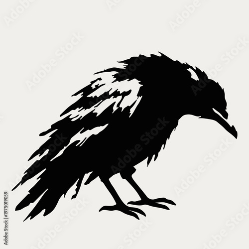 Grunge Hand Drawn Raven Vector Illustration Isolated on White Background