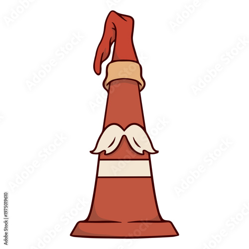 Traffic cone dressed with a gnome hat