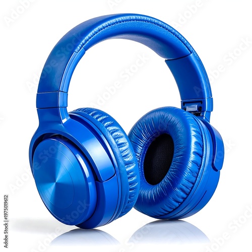 A vibrant, close-up photograph showcasing a pair of stylish, over-ear audio devices in a vivid shade of blue, highlighting their sleek design