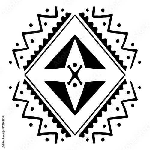 Black and white symmetric mandala shape for artistic inspiration