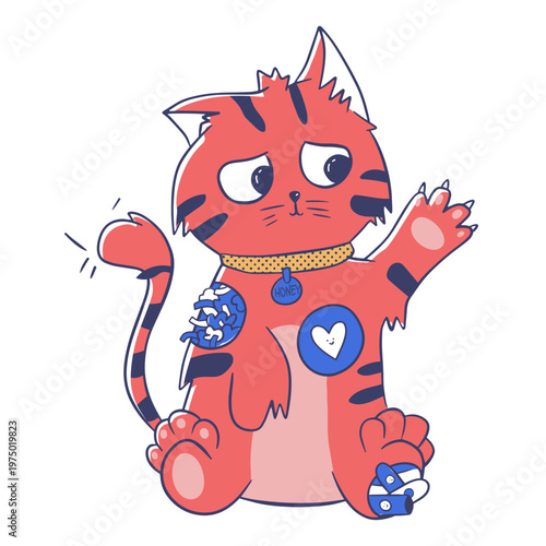 Cat cartoon with cutaway sections