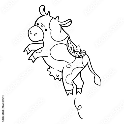 Hand-drawn cow cartoon with cutaway section