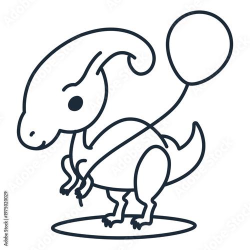 Outline of birthday dinosaur holding a balloon