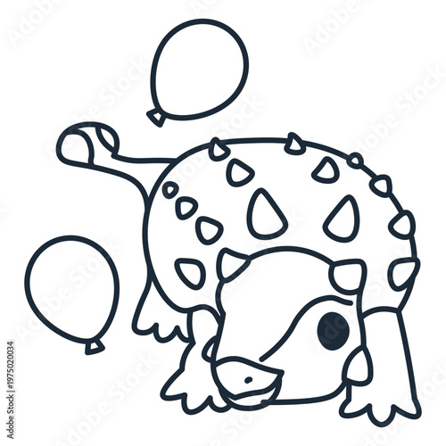 Outline of birthday dinosaur playing with balloons