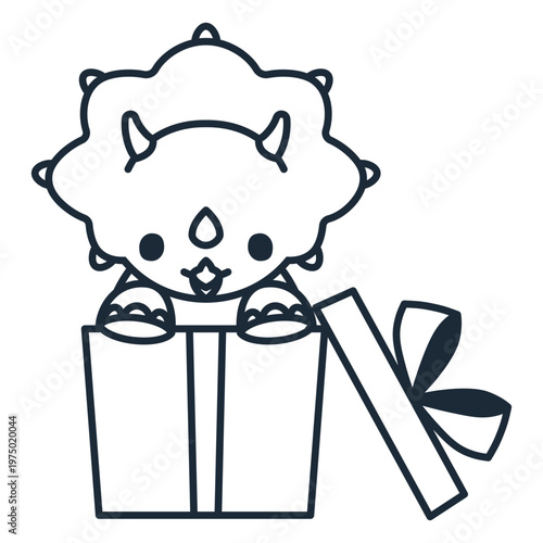 Outline of birthday dinosaur getting out of a gift box