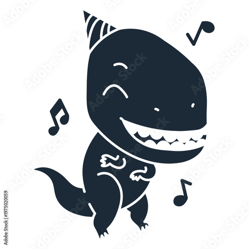 Cut-out silhouette of birthday dinosaur listening to music