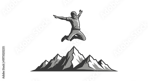 Extreme Sports Adventurer Leaping Over Mountain Peaks