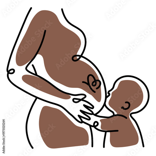 Loving child kissing his pregnant mother's belly