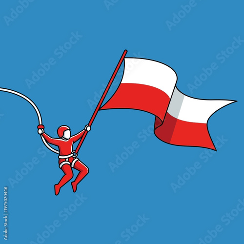 Extreme Sporty Athlete Soars High Waving Polish National Flag