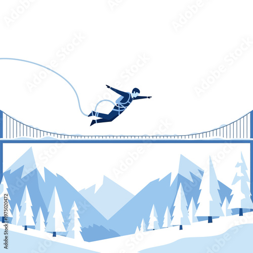 Extreme Thrill Seeker Bungee Jumping Over Snow Covered Mountains Adventure