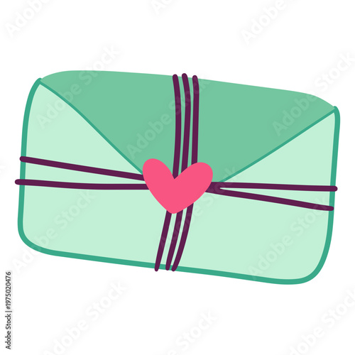Envelope with a heart tied around it