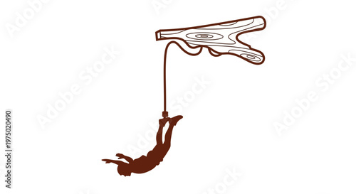 Extreme Thrill Seeker's Leap From A Rustic Wooden Beam