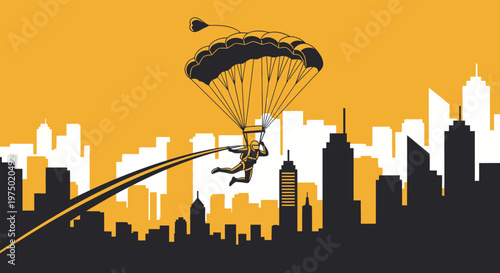 Extreme Urban Parachuting Adventure Over Cityscape