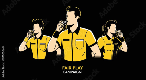 Fair Play Campaign Referees Blowing Whistles Uniforms