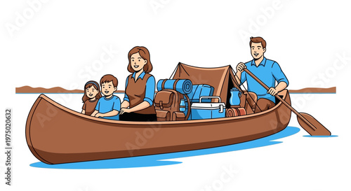 Family Canoeing Adventure With Camping Gear Exciting Outdoor Expedition