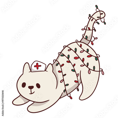 Cat with christmas lights on its back