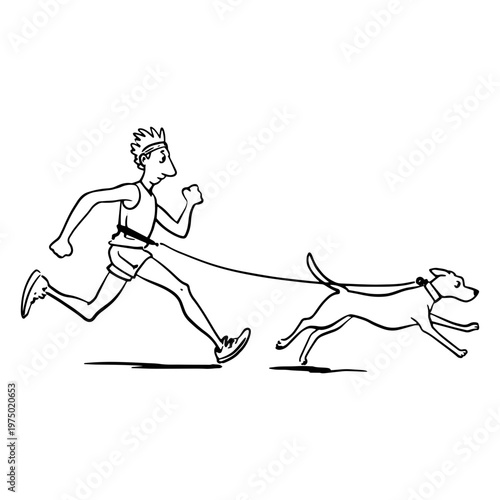Dynamic running design featuring a man and dog