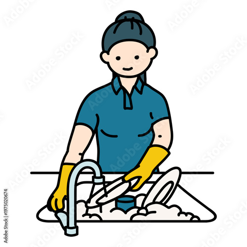 Woman washing dishes in a sink