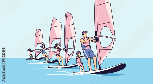 Family Fun Windsurfing Adventure on a Sunny Day