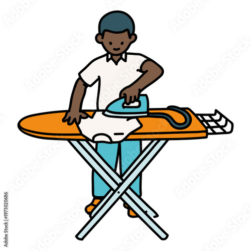 Man ironing clothes on an ironing board