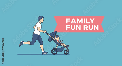 Father Jogging With Baby In Stroller Promoting Family Fitness And Joyful Activity Together