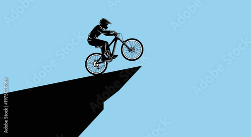 Fearless Cyclist Perched On Edge Of Cliff Facing Unknown Territory