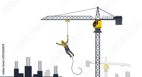 Fearless Construction Worker Takes a Leap of Faith from Tower Crane