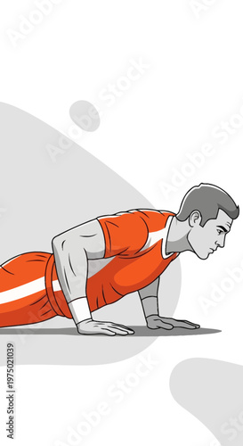 Fit Man Performing Push-Ups Strength Training Exercise Routine