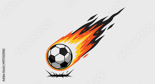 Fiery Soccer Ball Meteor Comet Trajectory Illustration