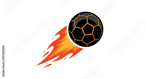 Fiery Soccer Ball In Motion With Dramatic Flames On White Background