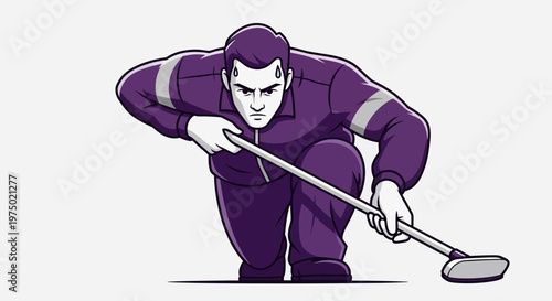 Focused Athlete Engaged in Intense Curling Competition Strategy