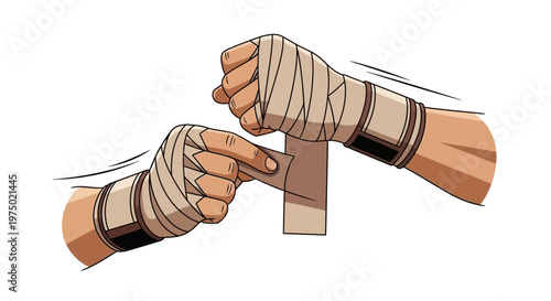Fighter Wrapping Hands With Boxing Bandages For Protection And Support