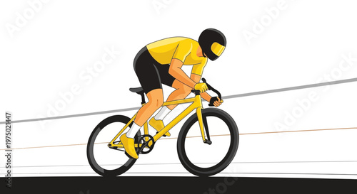 Focused Cyclist In Yellow Gear Dominates The Track In Dynamic Action