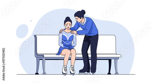 Figure Skater Comforted By Coach After Performance Or Practice Session