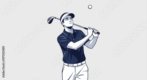 Focused Golfer Preparing To Strike The Ball In A Minimalist Illustration