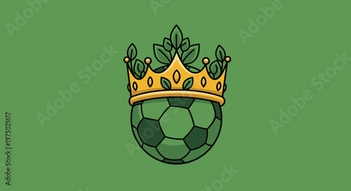 Football Crown Symbolizing Victory And Championship Achievement On A Vibrant Green Background
