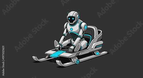 Futuristic Robot Enjoying a Sled Ride On A Snowy Hill