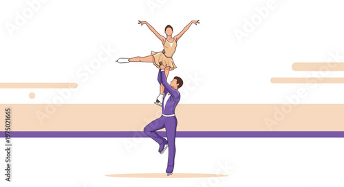 Figure Skating Duo Performing Aerial Lift On Ice