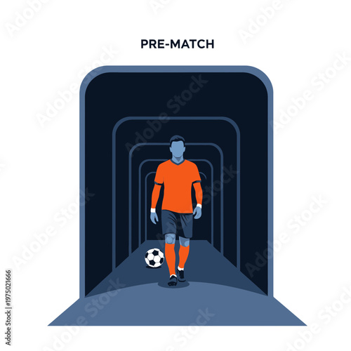 Football Player Emerges From Stadium Tunnel Ready For Intense Match Action
