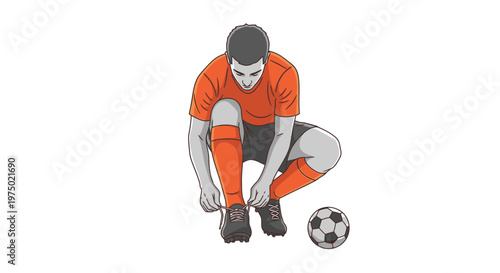 Football Player Tying His Shoelaces Preparing For A Match