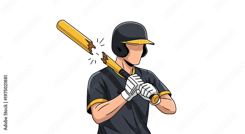 Obraz premium Frustrated Baseball Player With Broken Bat During Game