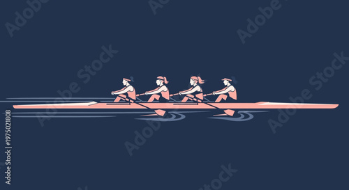Four Women Rowing Together In A Boat With Grace And Precision