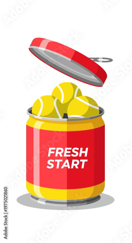 Fresh Start Tennis Balls Container With Open Lid And Vibrant Design