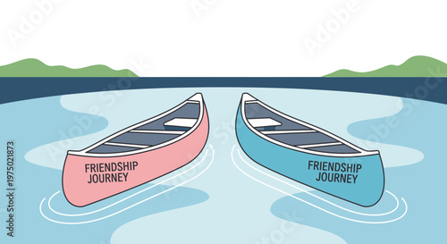Friendship Journey Canoes On Serene Lake Waters In The Distance