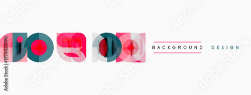 Abstract geometric shapes, colorful layers, modern design elements. Background features simple text, clean aesthetic.