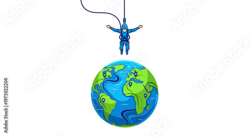 Global Adventure Zipline Over Planet Earth Concept