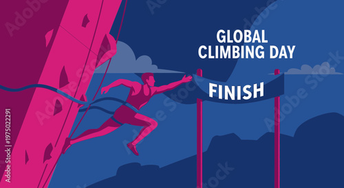 Global Climbing Day Climber Reaches Finish Line Victory Celebration