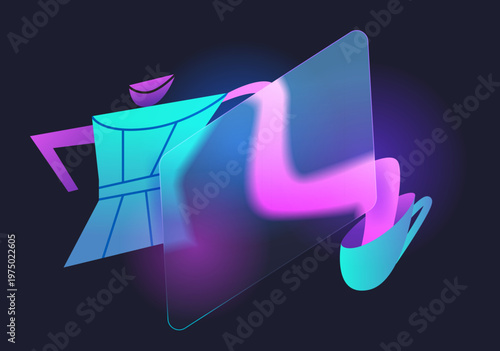 Creative Beverage Illustration Abstract Coffee Pot and Floating Glass Element